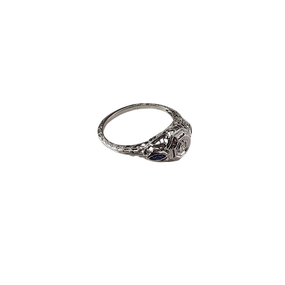 18K White Gold Diamond Art Deco Ring Size 6.5 #23776 - Picture 3 of 8
